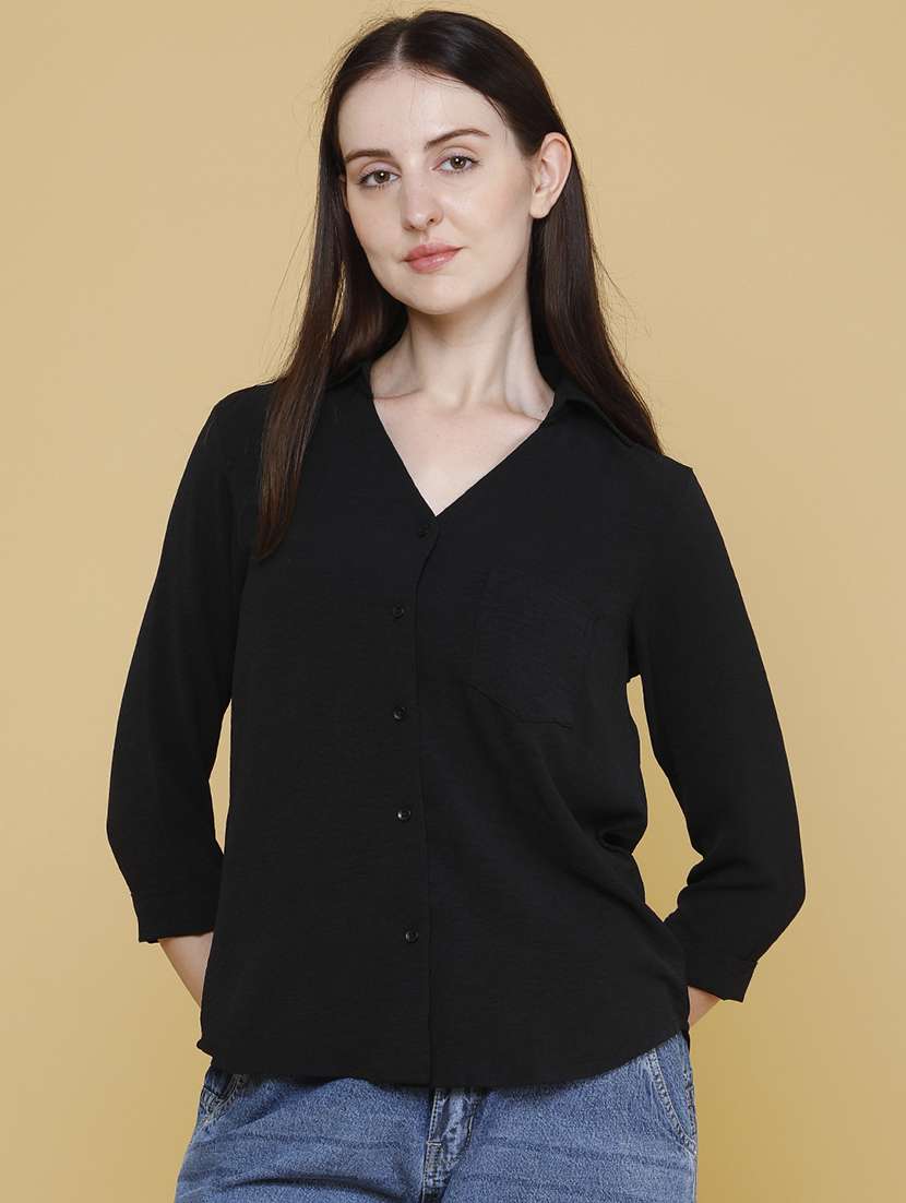 women solid collared regular shirt - 22410744 -  Standard Image - 2