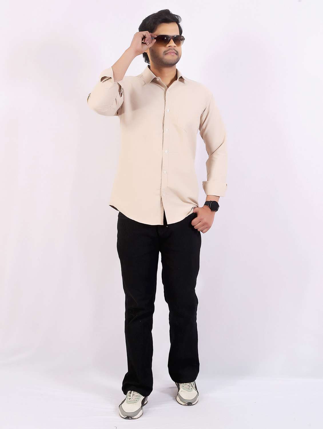 men solid collared long sleeve casual shirt - 22410819 -  Standard Image - 2