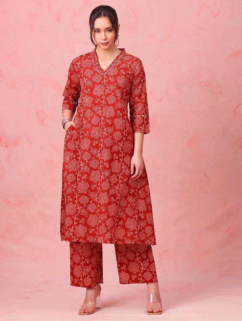 women floral three quarter sleeve kurta palazzo set - 22410859 -  Standard Image - 2