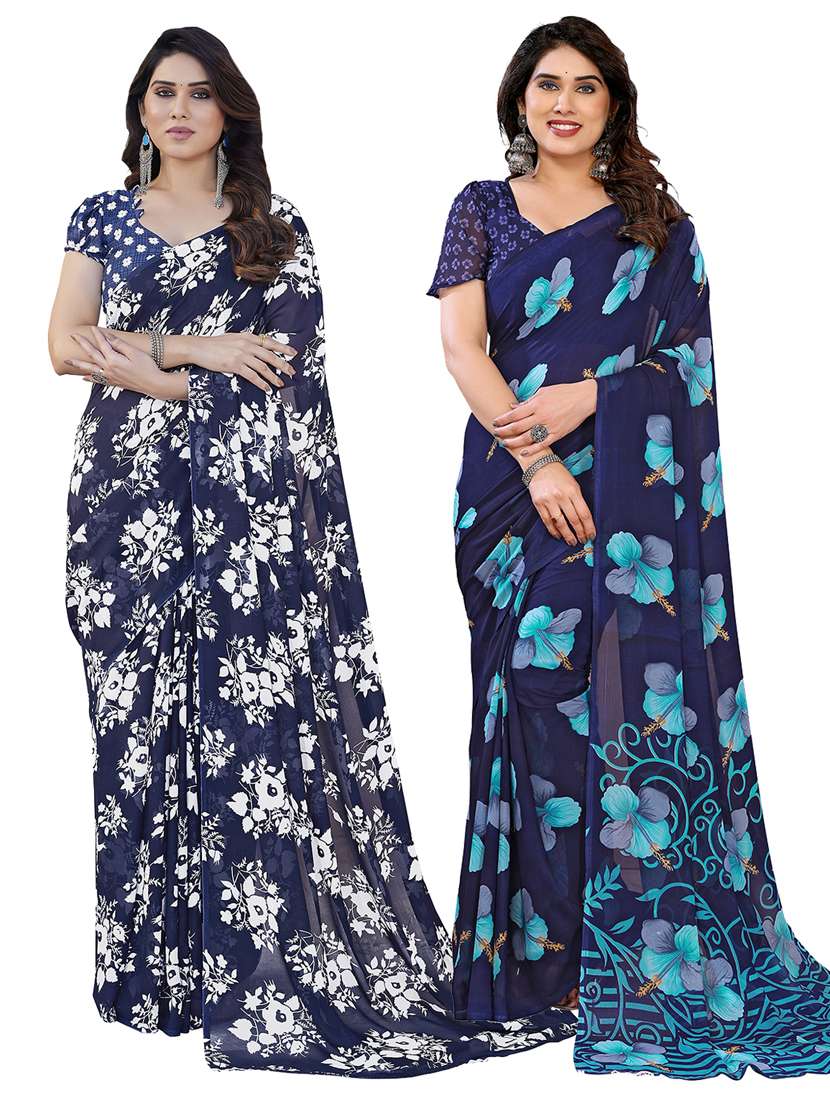 women pack of 2 printed combo saree with blouse