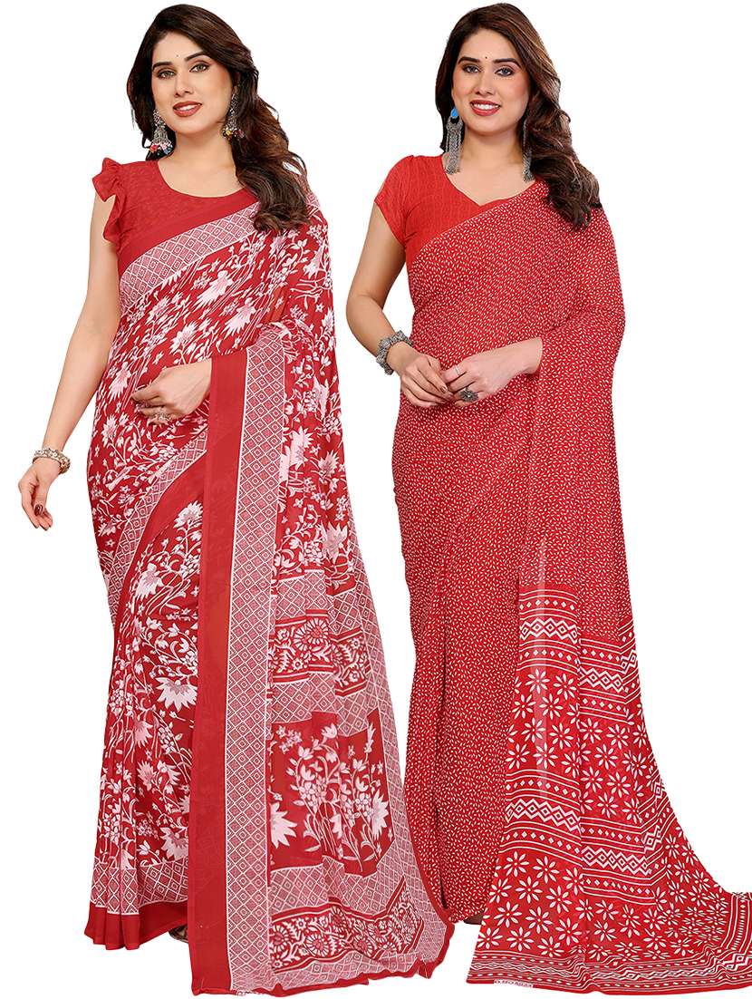 women pack of 2 printed combo saree with blouse