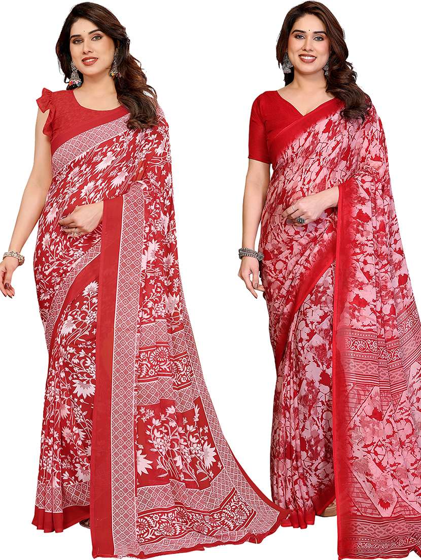 women pack of 2 printed combo saree with blouse