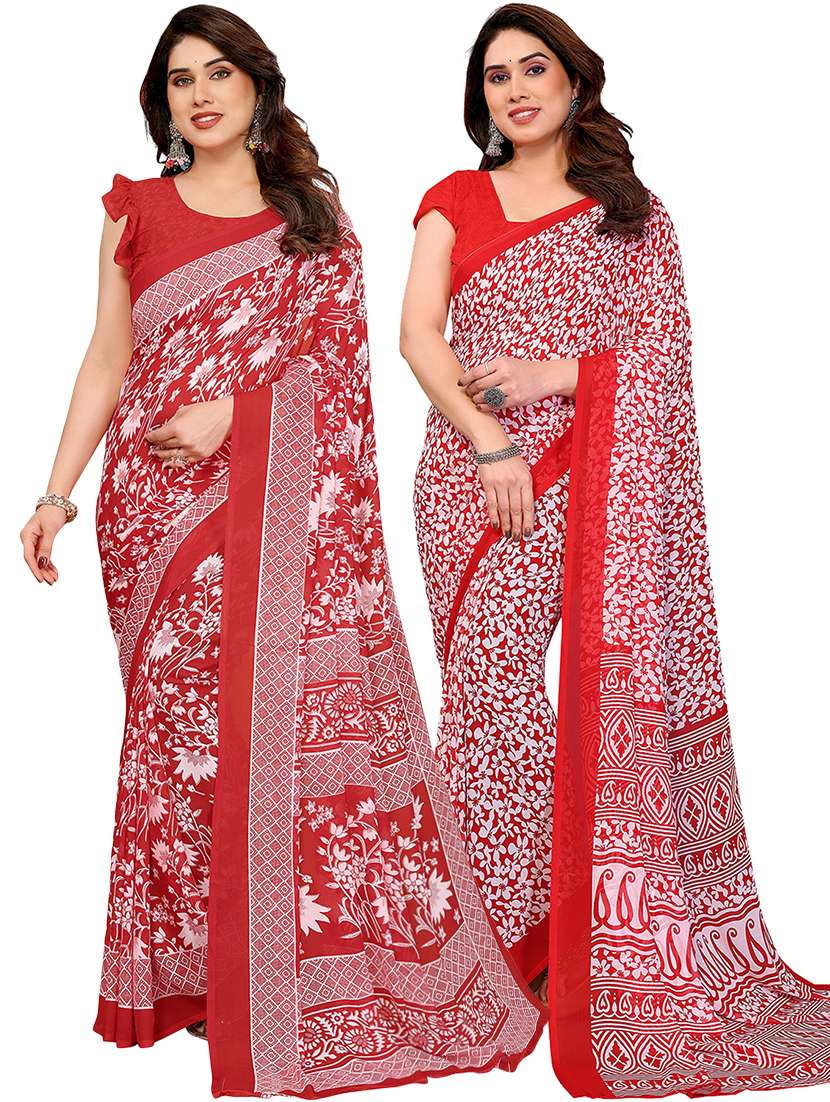 women pack of 2 printed combo saree with blouse