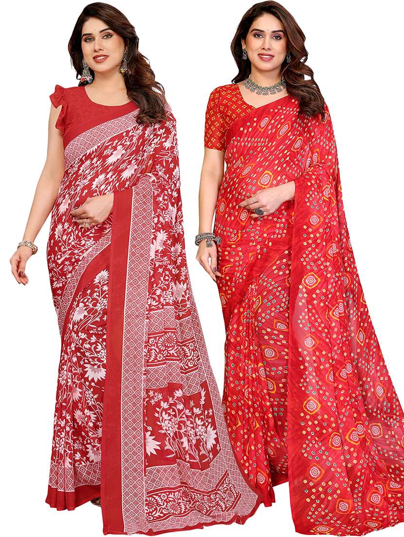 women pack of 2 printed combo saree with blouse
