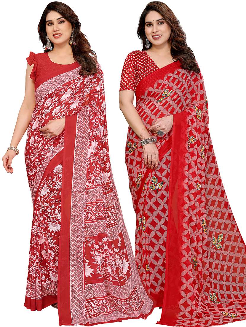women pack of 2 printed combo saree with blouse