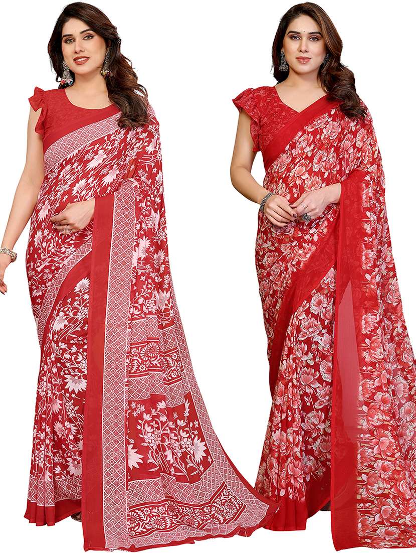 women pack of 2 printed combo saree with blouse