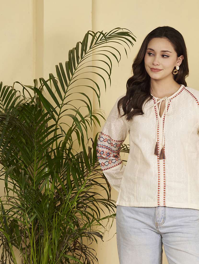 women geometric long sleeve ethnic top - 22412614 -  Standard Image - 2