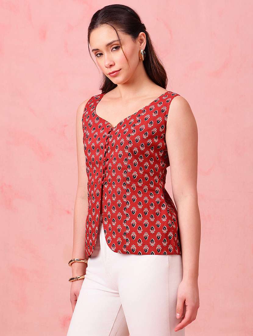 women floral printed sleeveless ethnic top - 22412616 -  Standard Image - 2