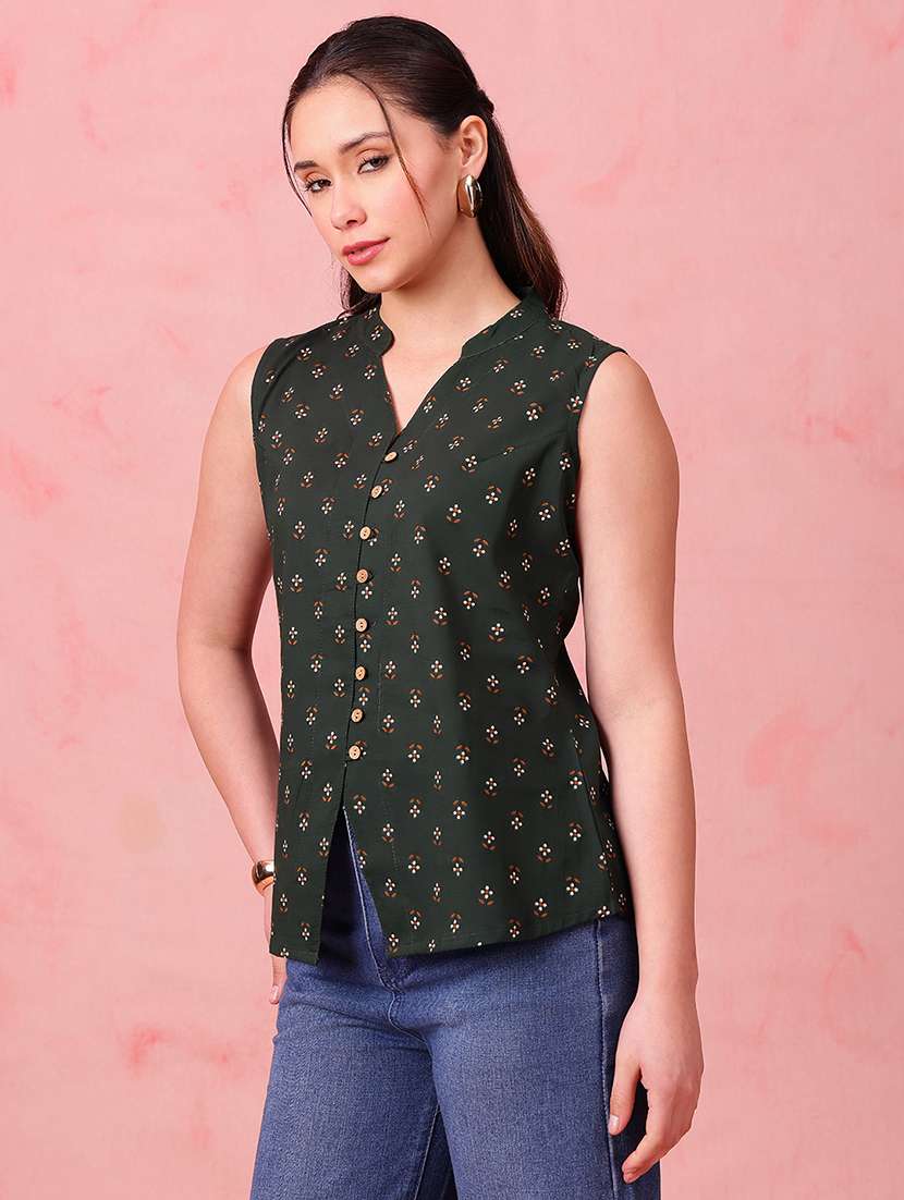 women printed sleeveless ethnic top - 22412618 -  Standard Image - 2
