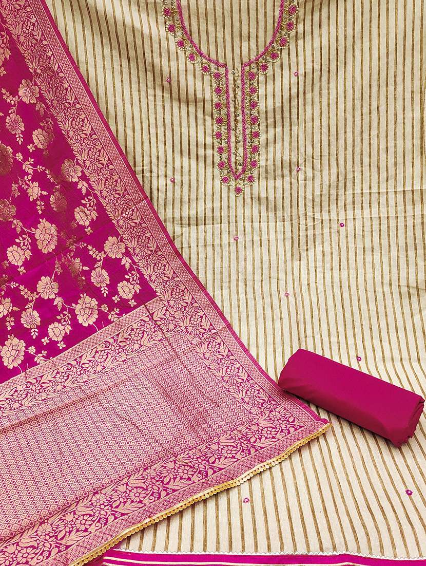 women striped embroidered unstitched suit set - 22413258 -  Standard Image - 2