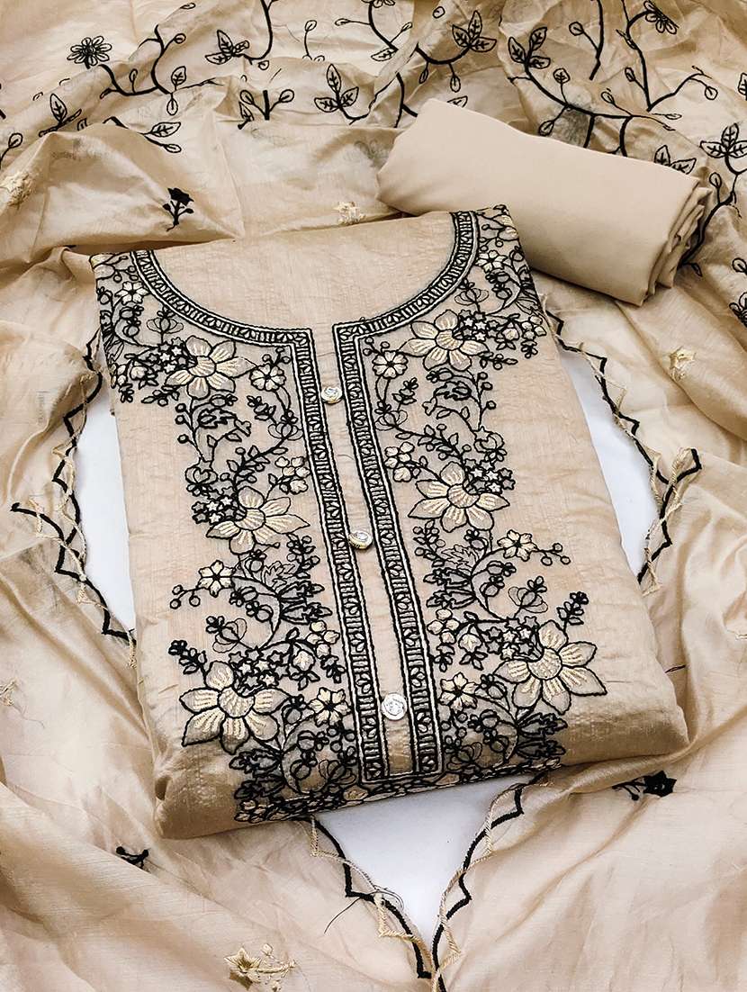 women solid with work unstitched suit set