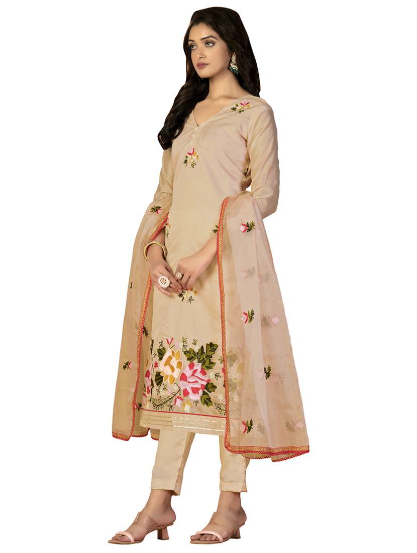 women solid with work unstitched suit set - 22413287 -  Standard Image - 2