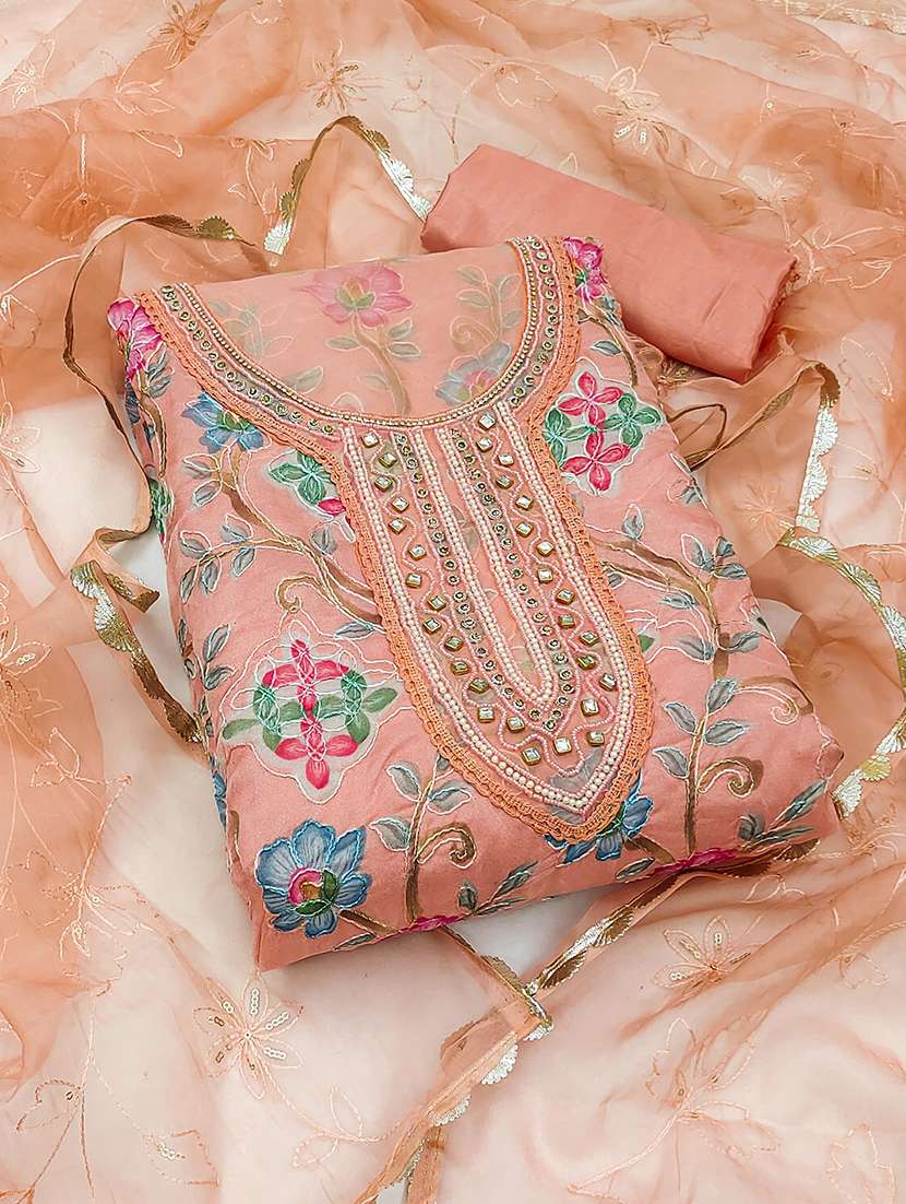 women floral printed embroidered unstitched suit set