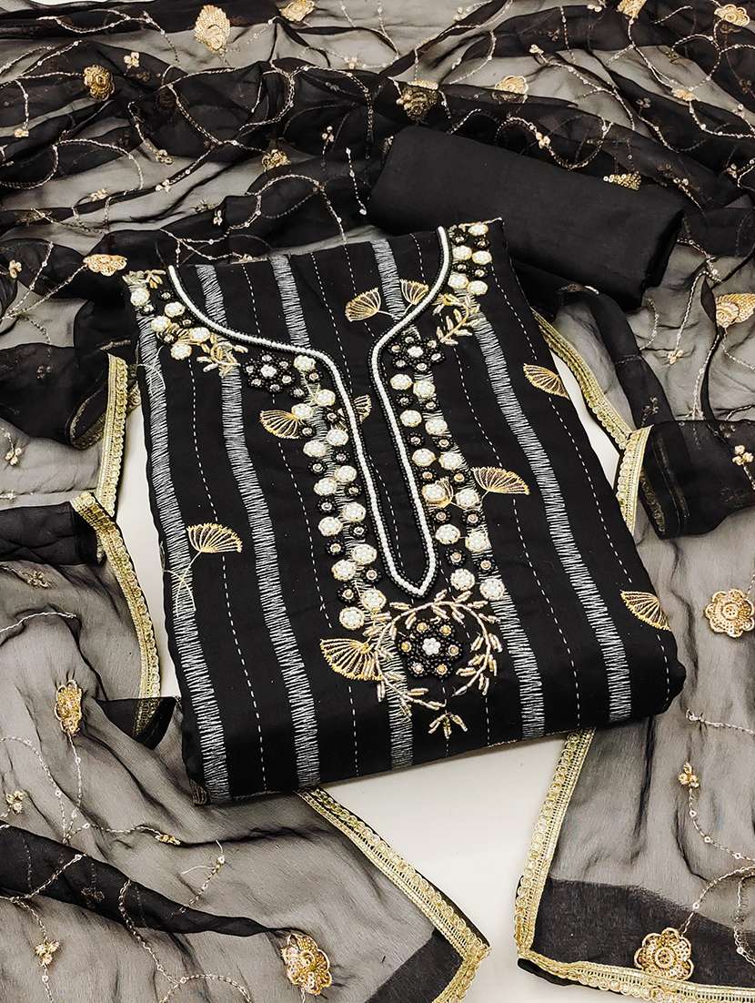 women solid with work unstitched suit set