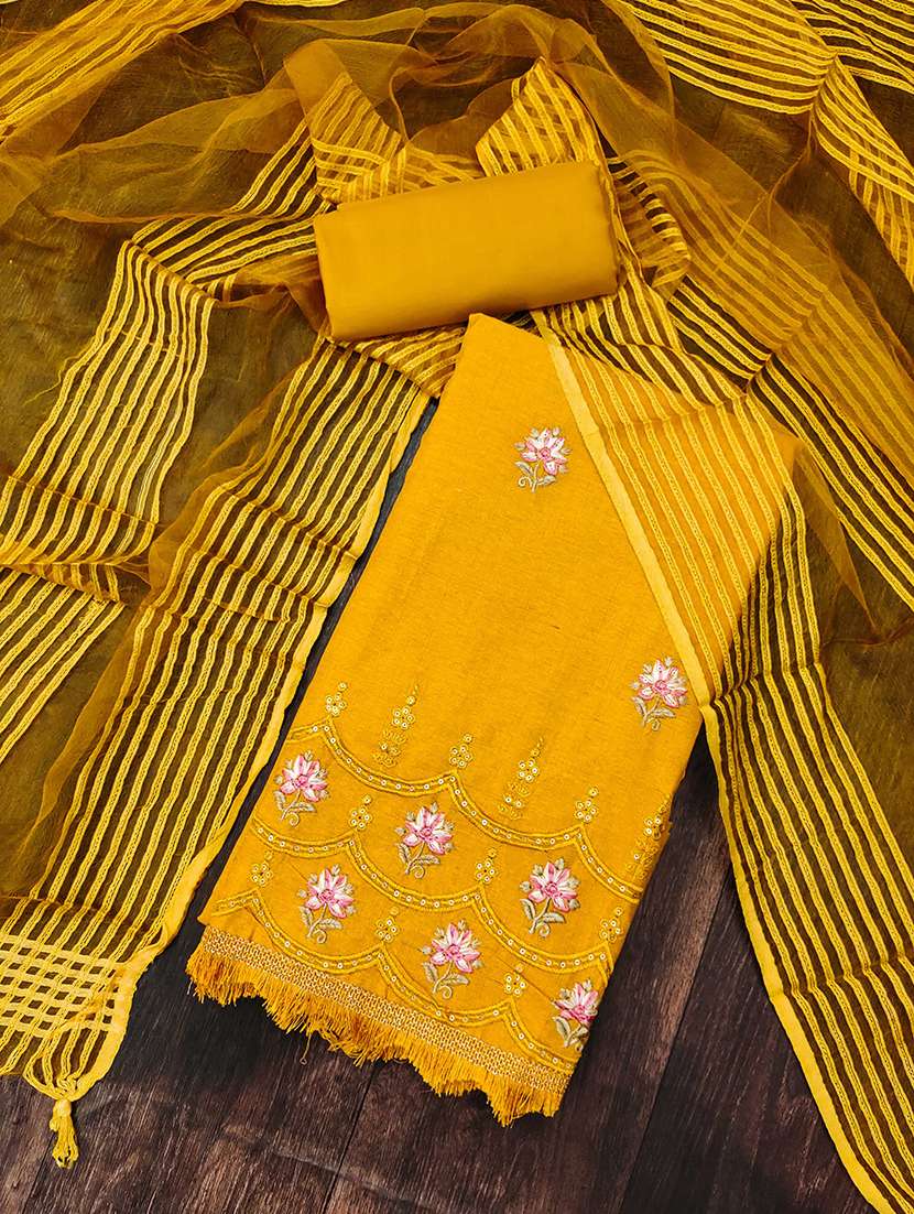 women solid with work unstitched suit set