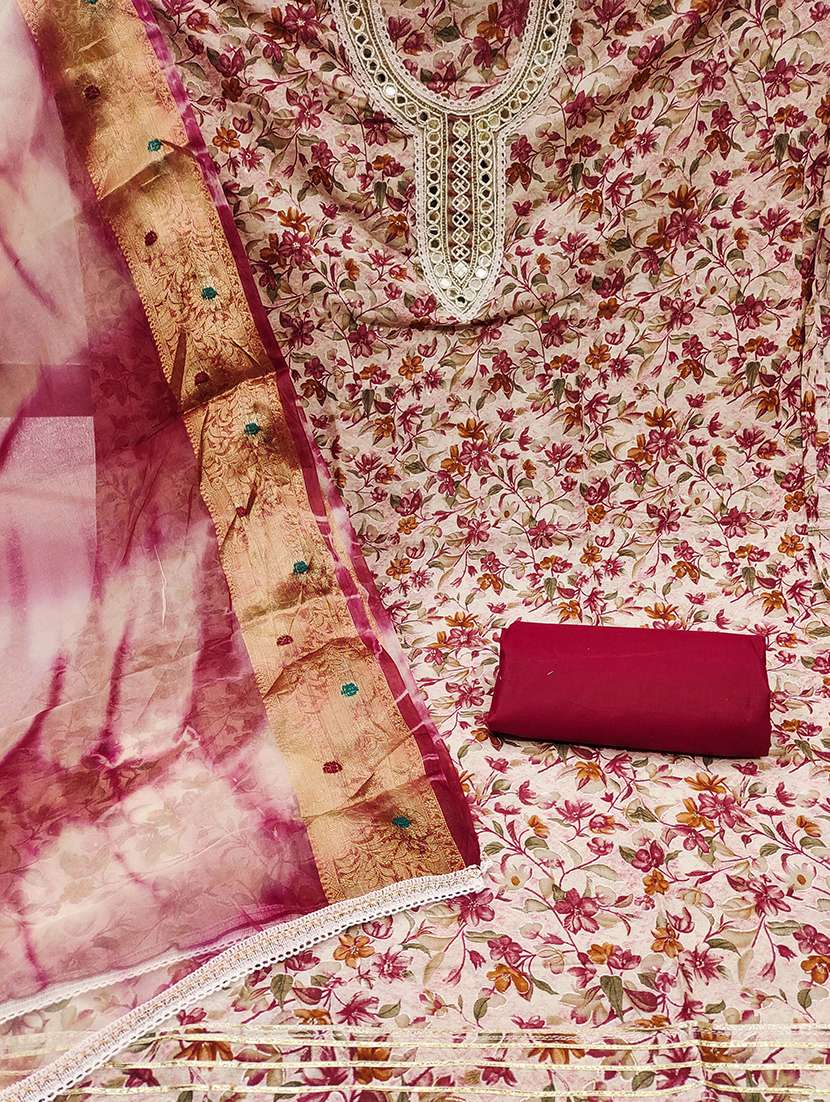Women Floral Printed Embroidered Unstitched Suit Set - 22413533 -  Standard Image - 2