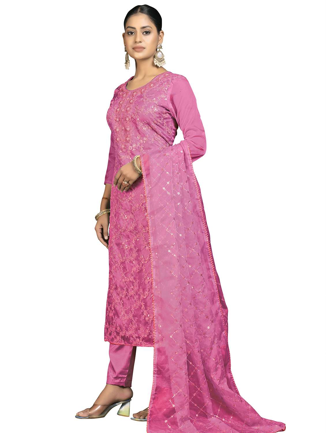 Women Solid With Work Unstitched Suit Set - 22413609 -  Standard Image - 2