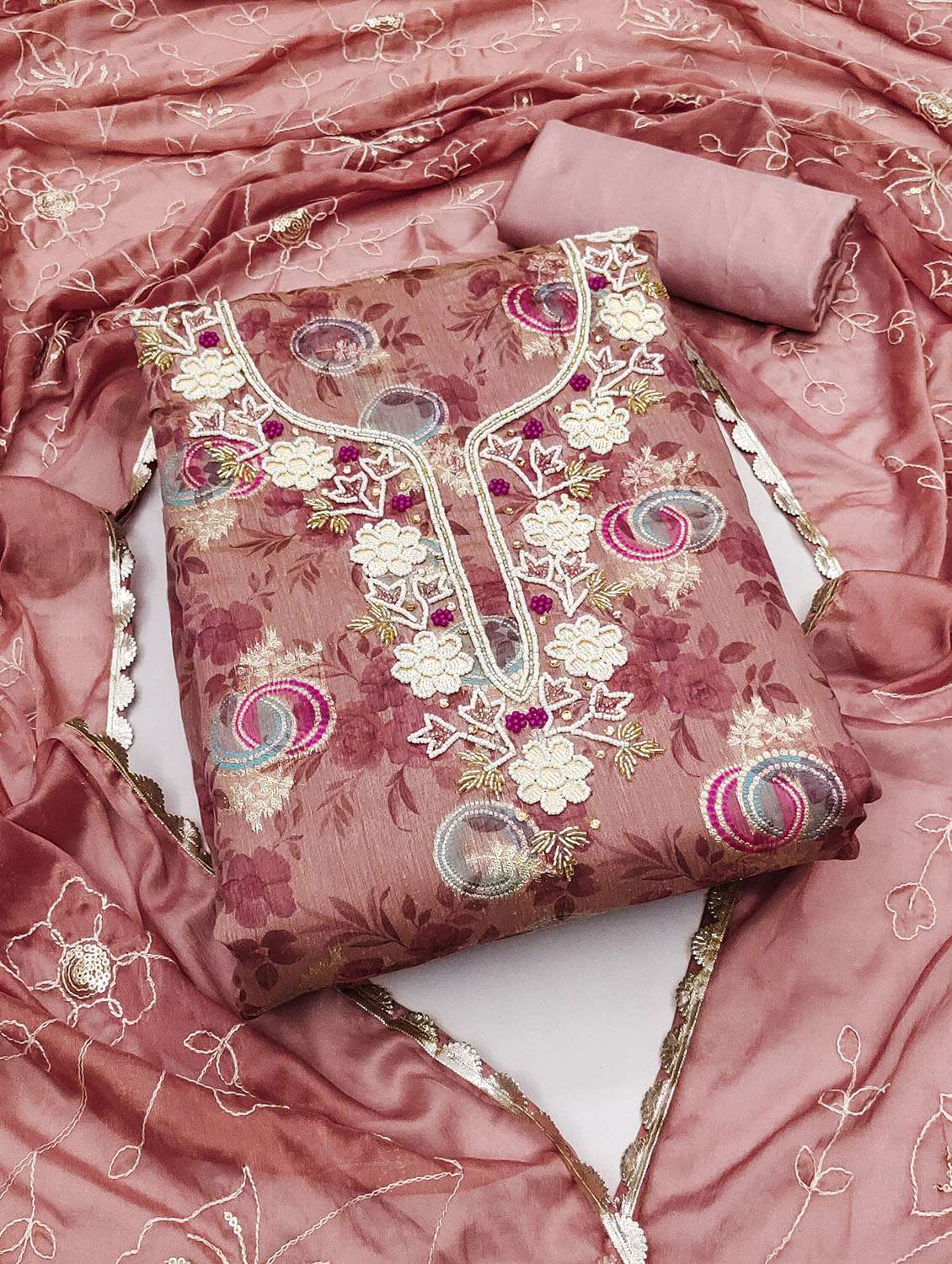 women floral printed unstitched suit set