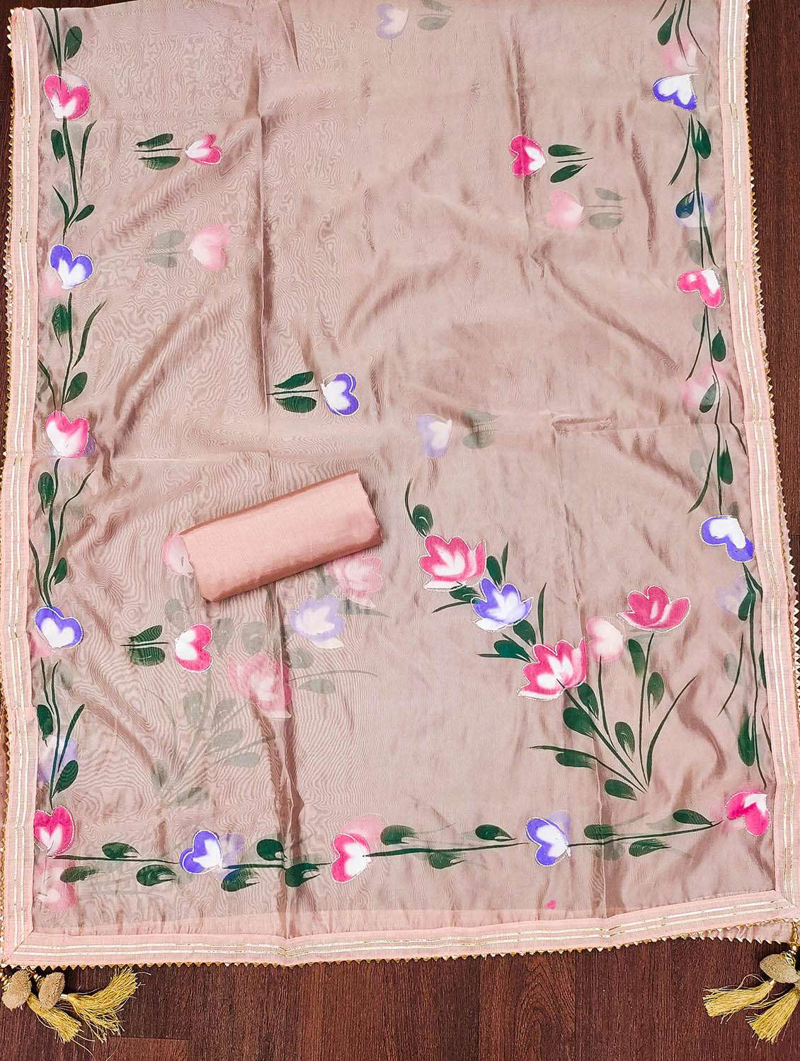 Women Solid With Work Unstitched Suit Set - 22413746 -  Standard Image - 2