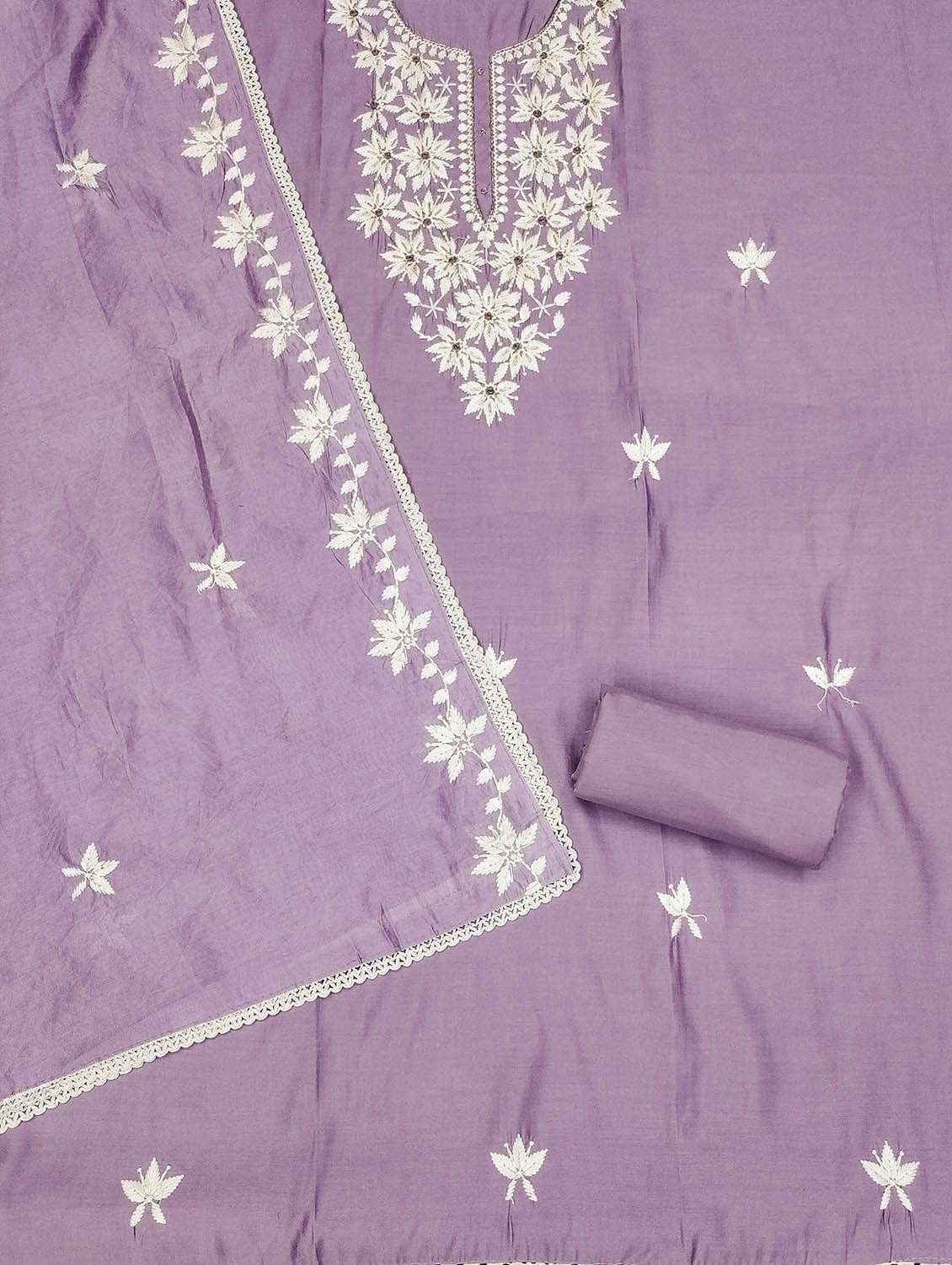 Women Solid With Work Unstitched Suit Set - 22413748 -  Standard Image - 2