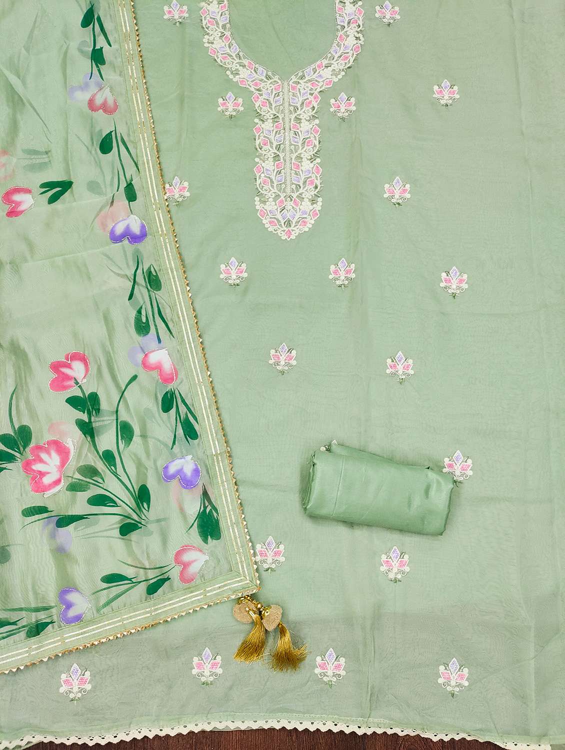 Women Solid With Work Unstitched Suit Set - 22413763 -  Standard Image - 2