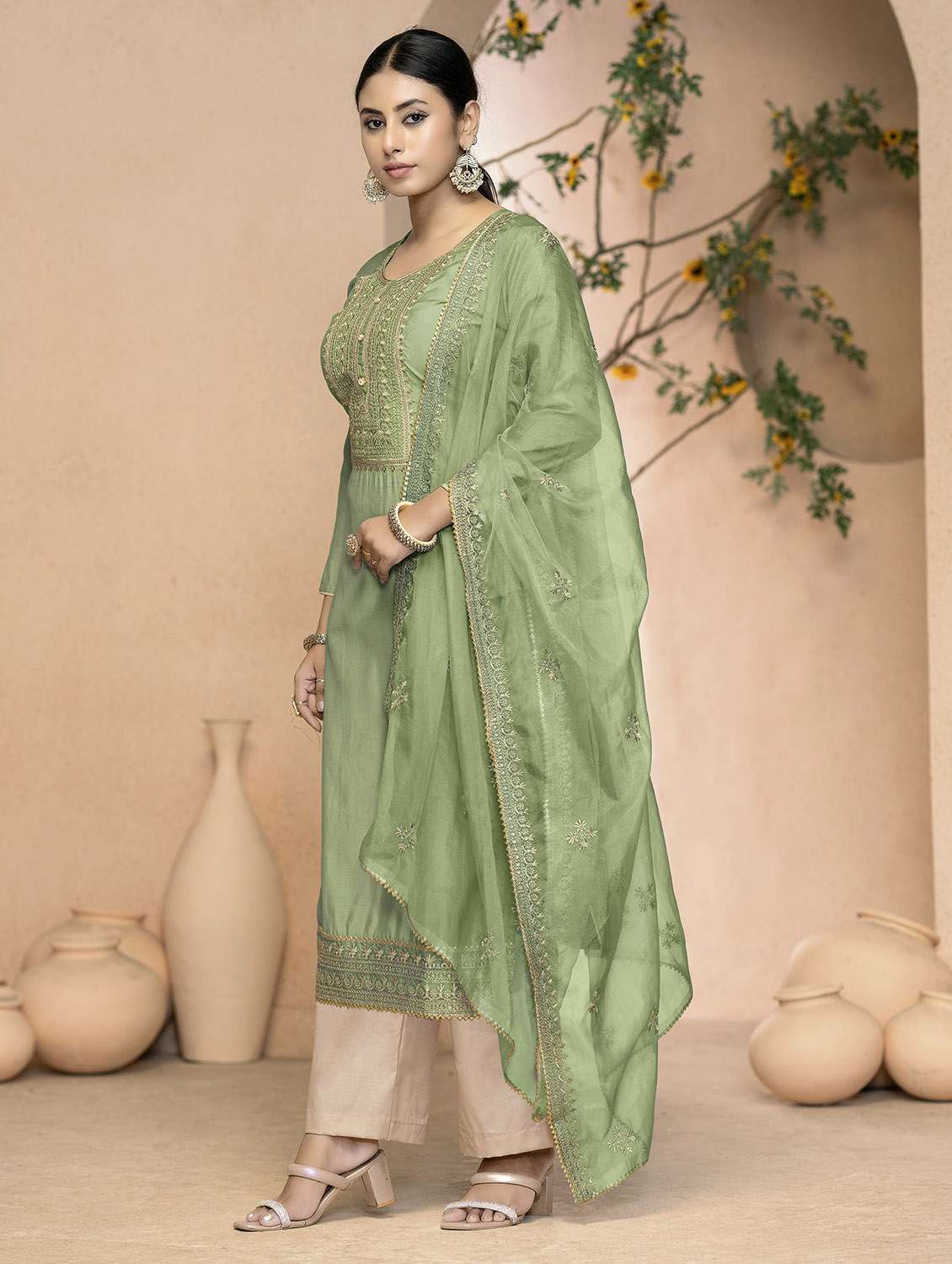 women solid with work embroidered unstitched suit set - 22413956 -  Standard Image - 2