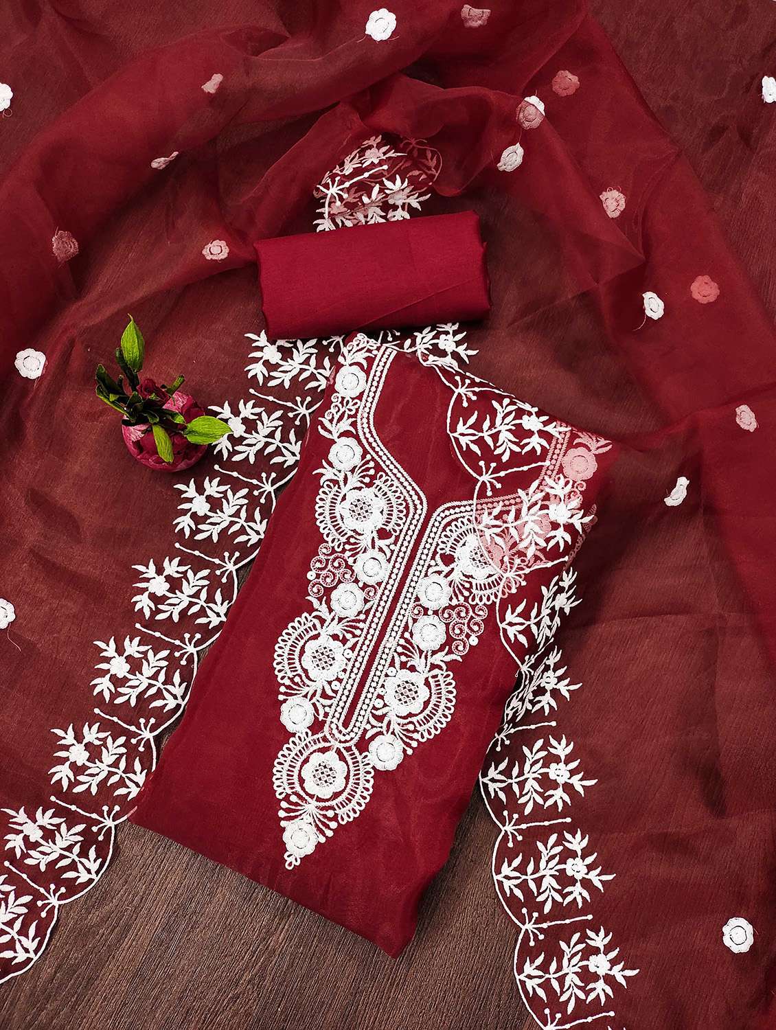women solid with work unstitched suit set