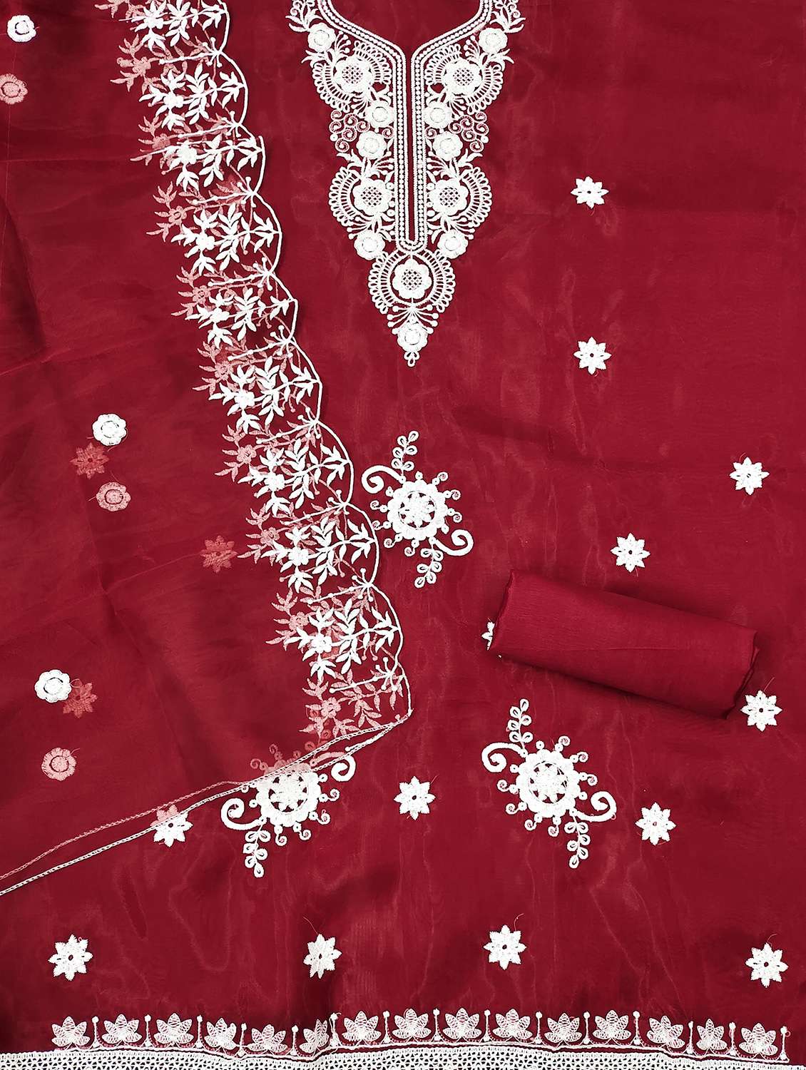 Women Solid With Work Unstitched Suit Set - 22414009 -  Standard Image - 2