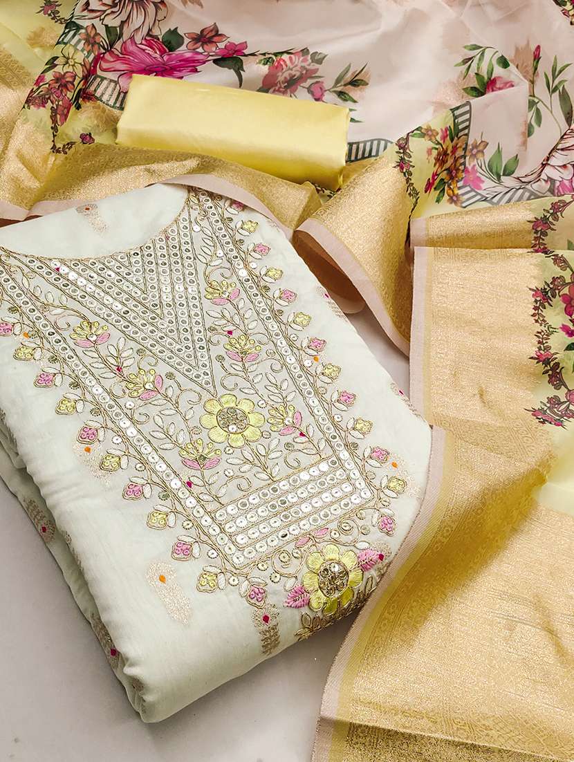 women self design embroidered unstitched suit set