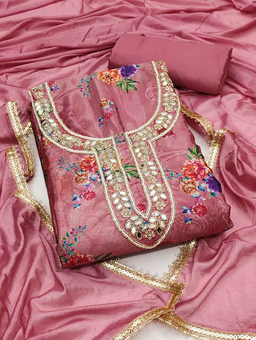 women floral printed embroidered unstitched suit set