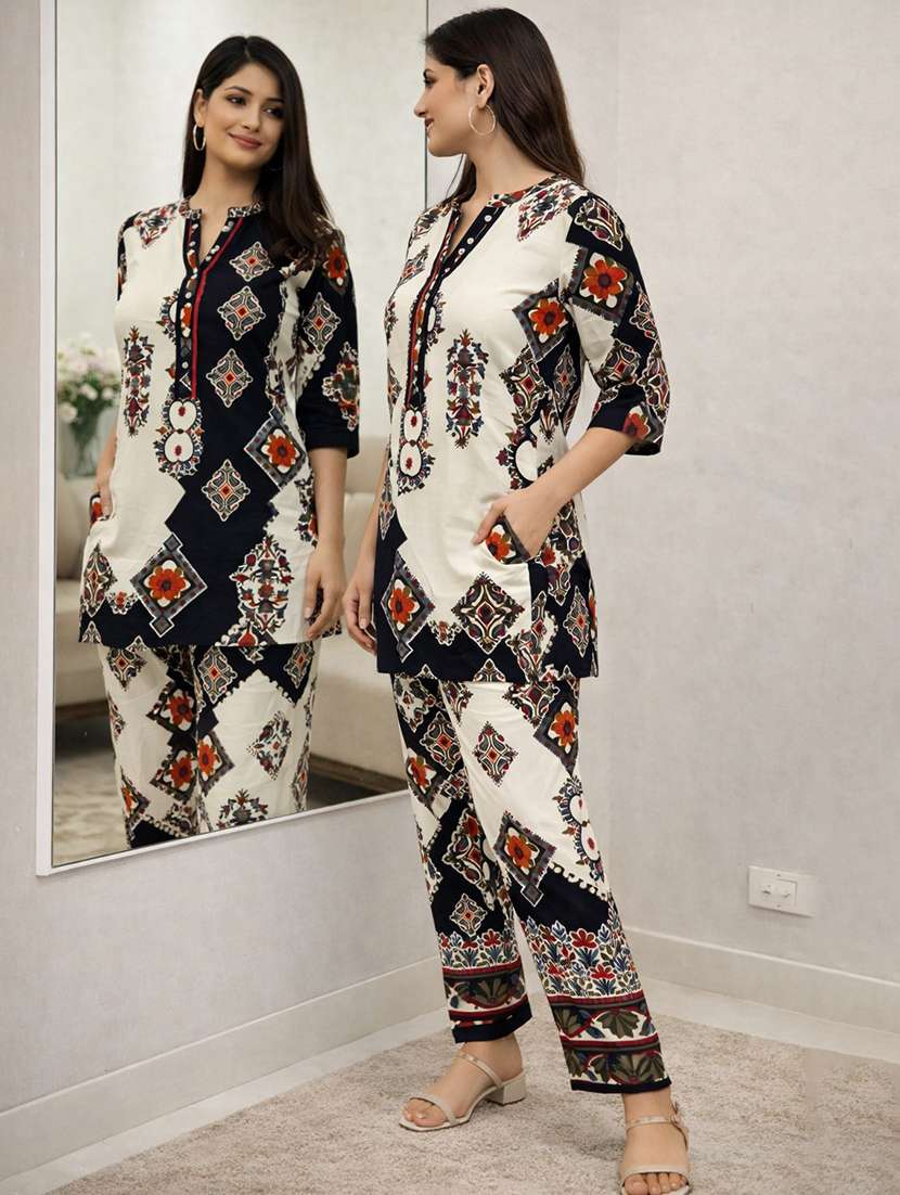 women printed three quarter sleeve ethnic co-ord set - 22416283 -  Standard Image - 2