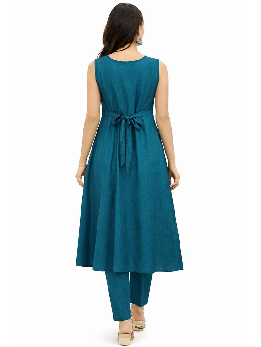 women solid with work sleeveless kurta pant set - 22416284 -  Standard Image - 2