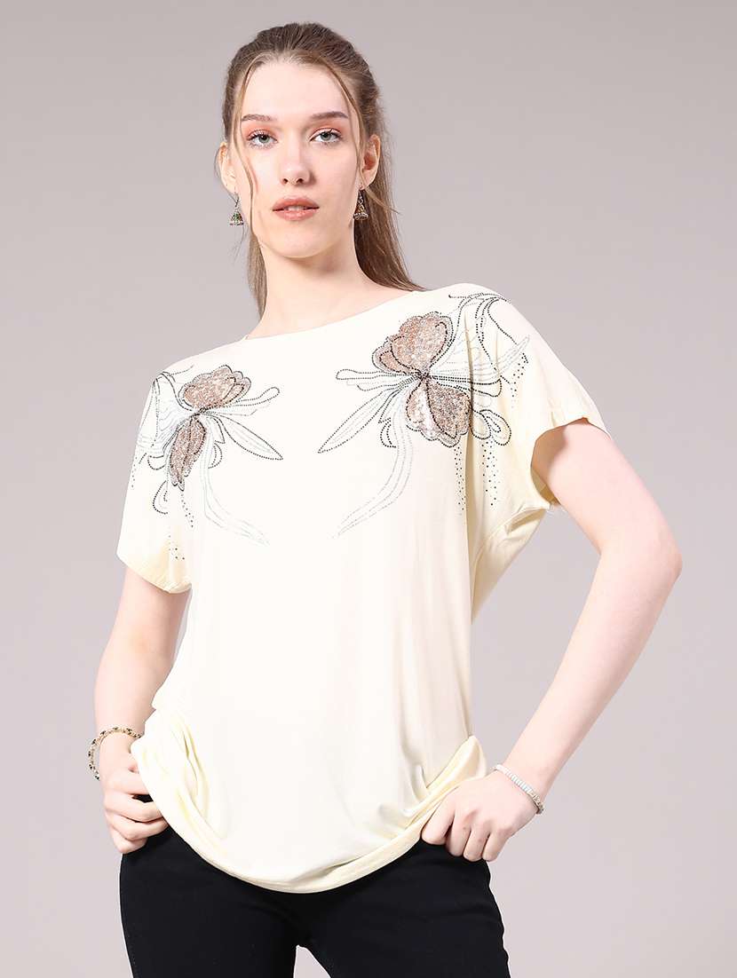 women embellished short sleeve top