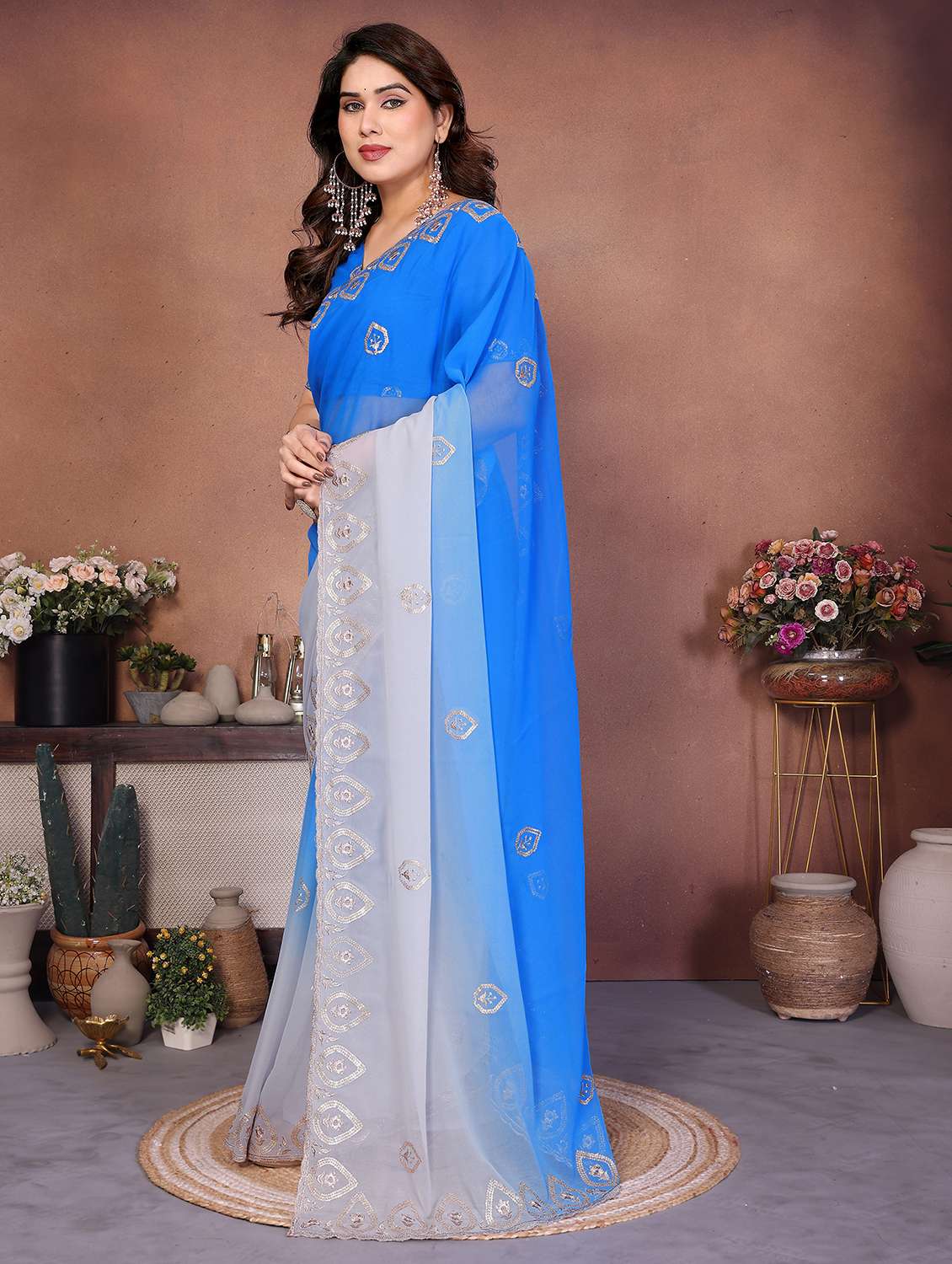women ombre embroidered saree with blouse - 22416307 -  Standard Image - 2