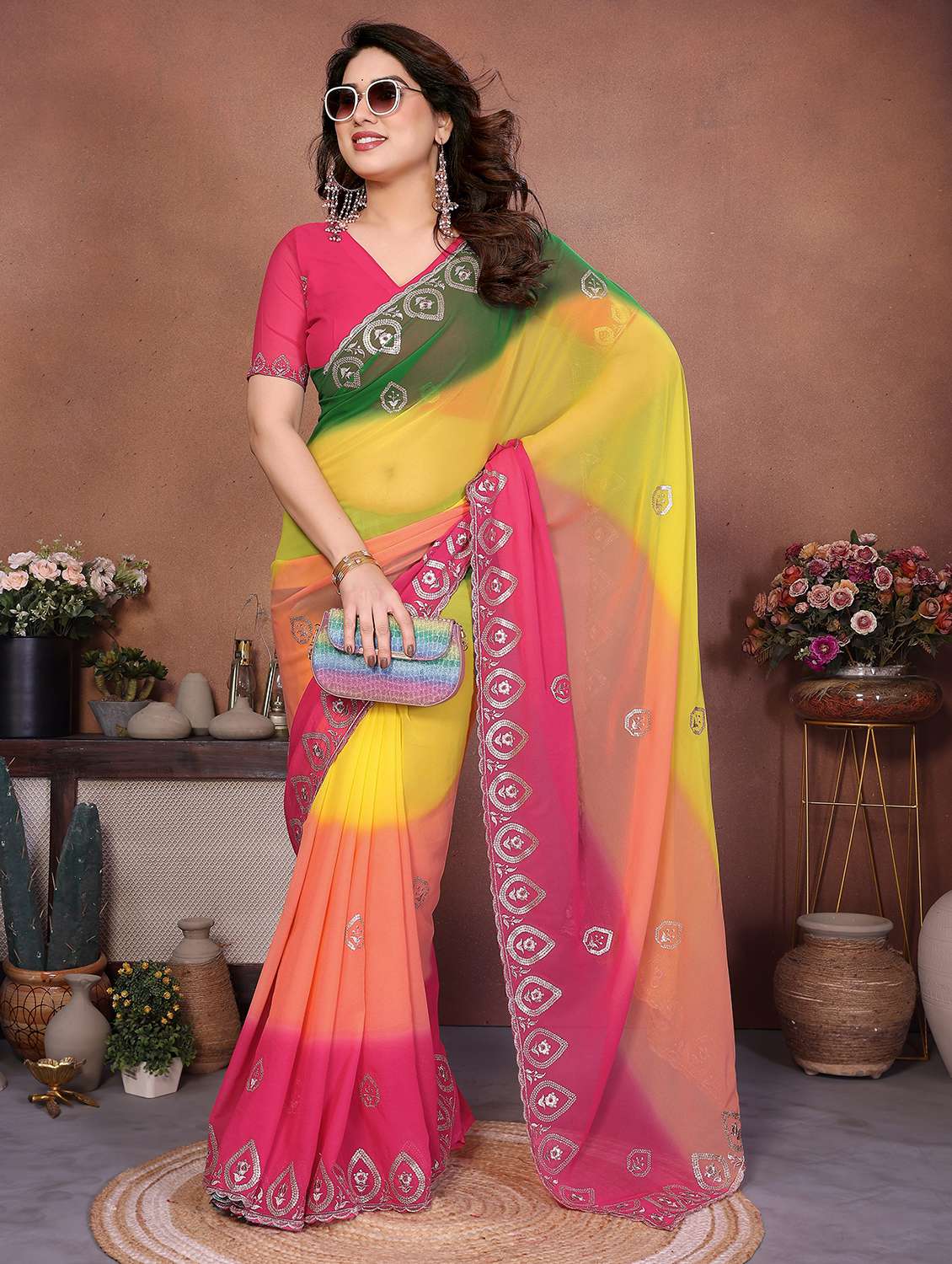 women ombre embroidered saree with blouse - 22416308 -  Standard Image - 2