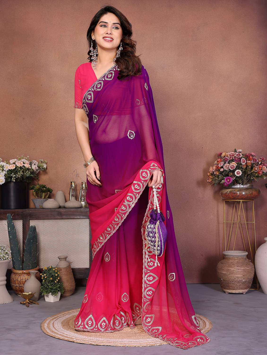 women ombre embroidered saree with blouse - 22416309 -  Standard Image - 2