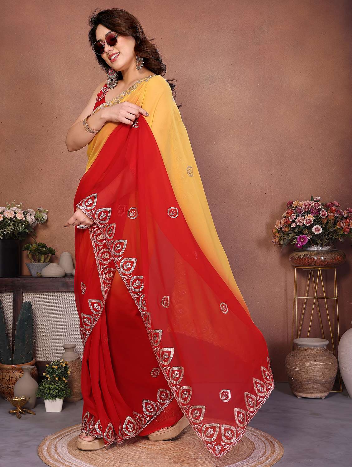women ombre embroidered saree with blouse - 22416311 -  Standard Image - 2