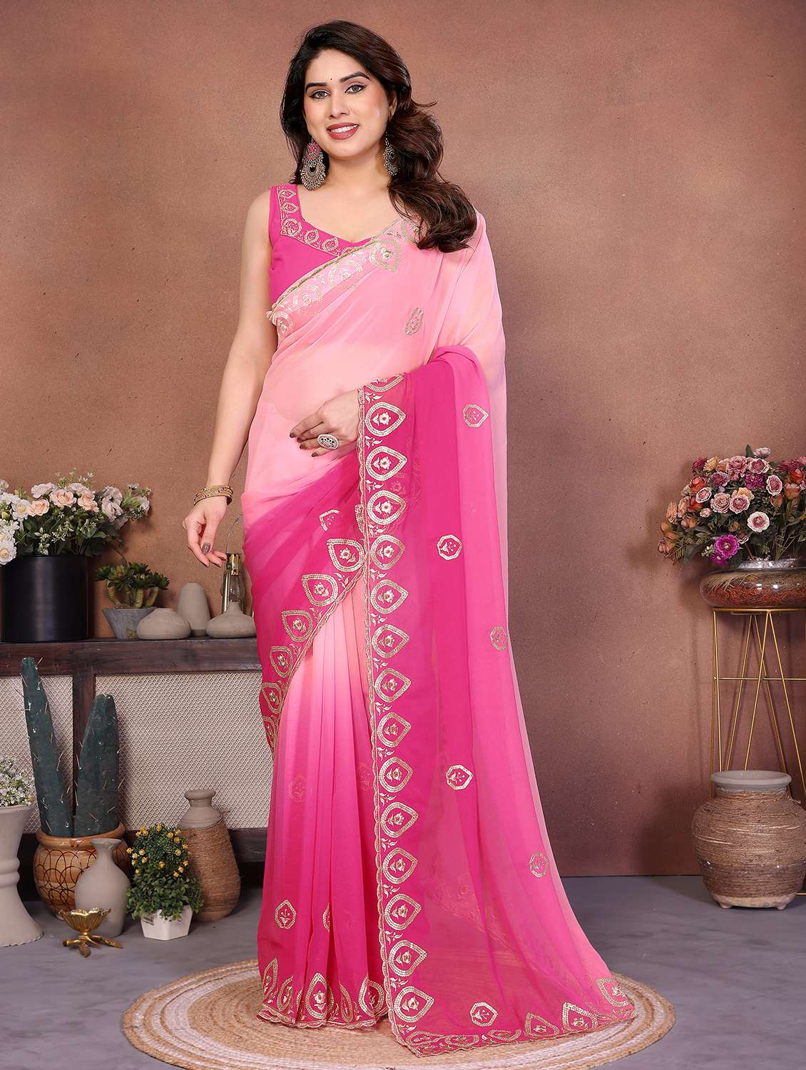 women ombre embroidered saree with blouse