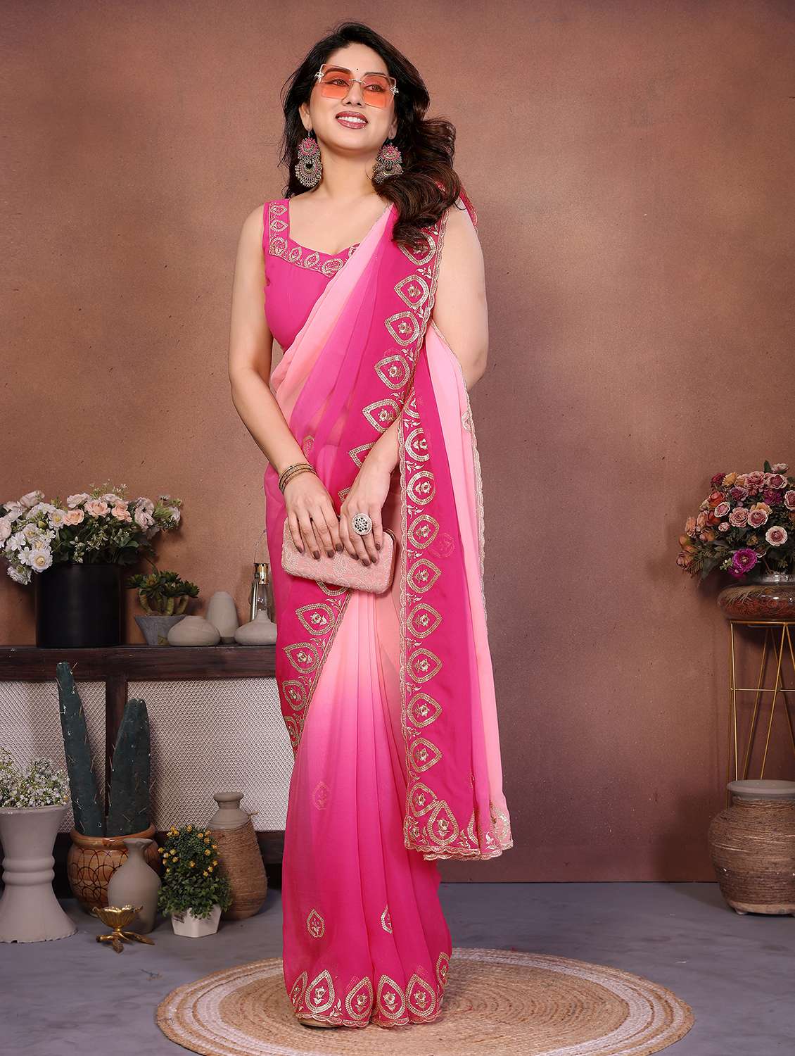 women ombre embroidered saree with blouse - 22416312 -  Standard Image - 2