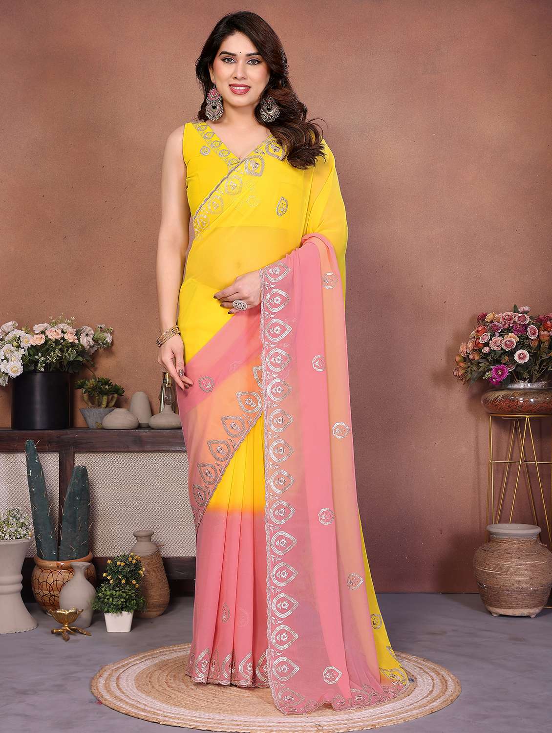 women ombre embroidered saree with blouse