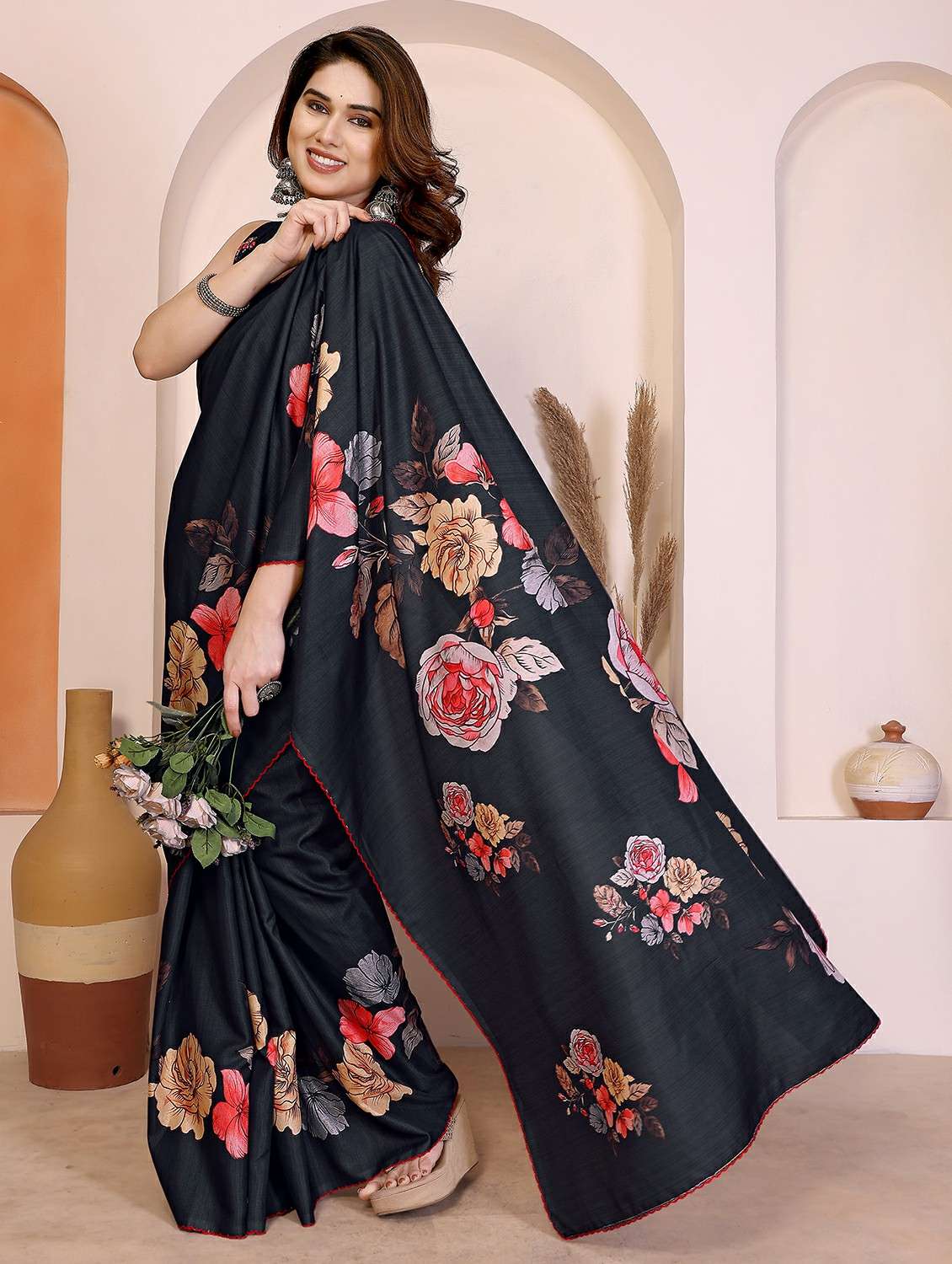 women floral printed saree with blouse - 22417285 -  Standard Image - 2