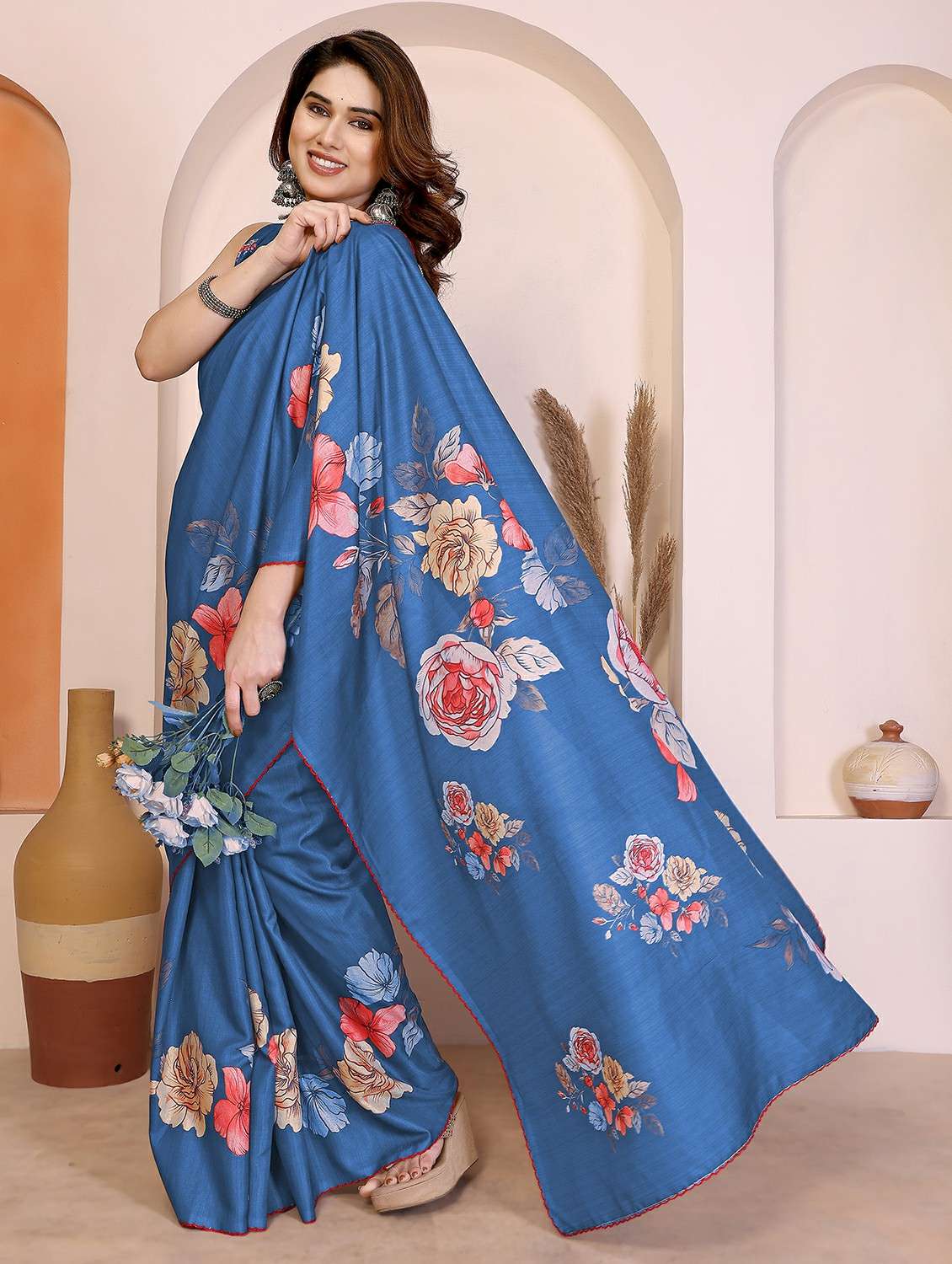 women floral printed saree with blouse - 22417286 -  Standard Image - 2