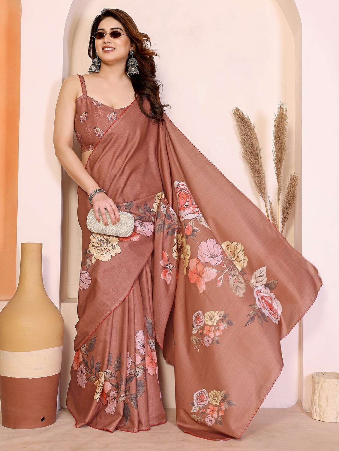 women floral printed saree with blouse - 22417287 -  Standard Image - 2