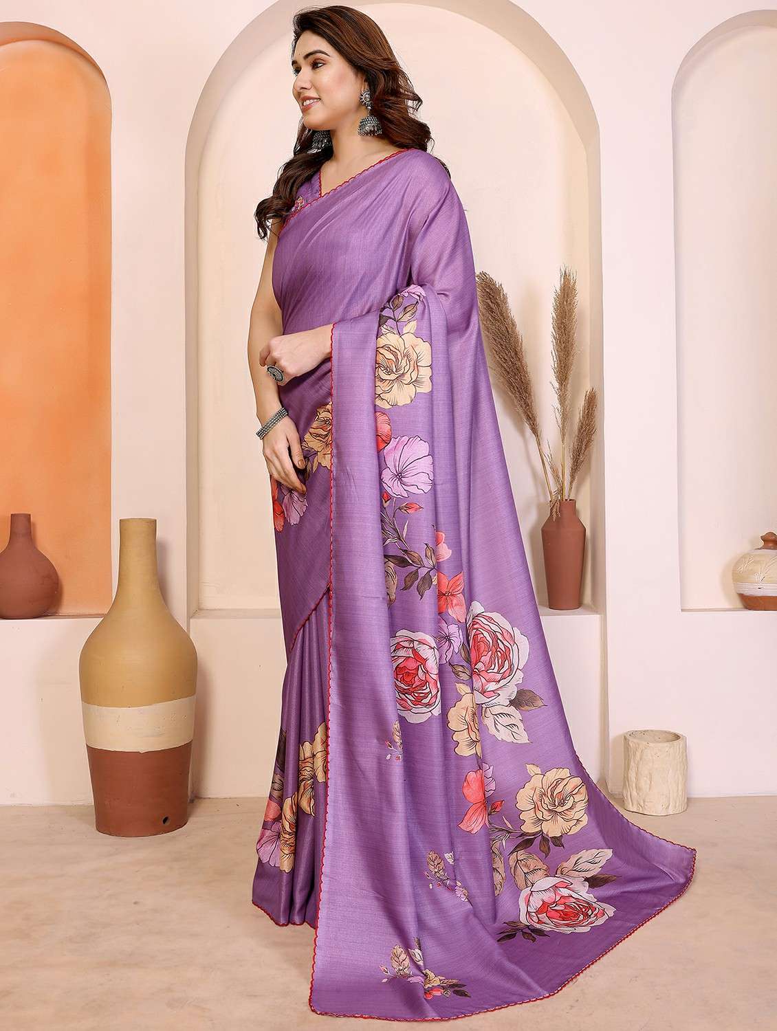 women floral printed saree with blouse - 22417292 -  Standard Image - 2