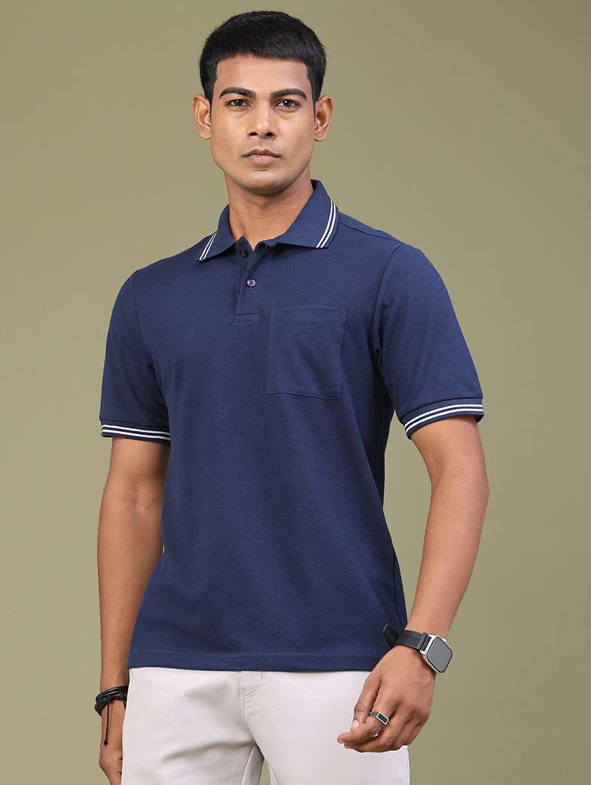 Men Solid Short Sleeve Regular Fit Polo T-shirt - 22417420 -  Standard Image - 2