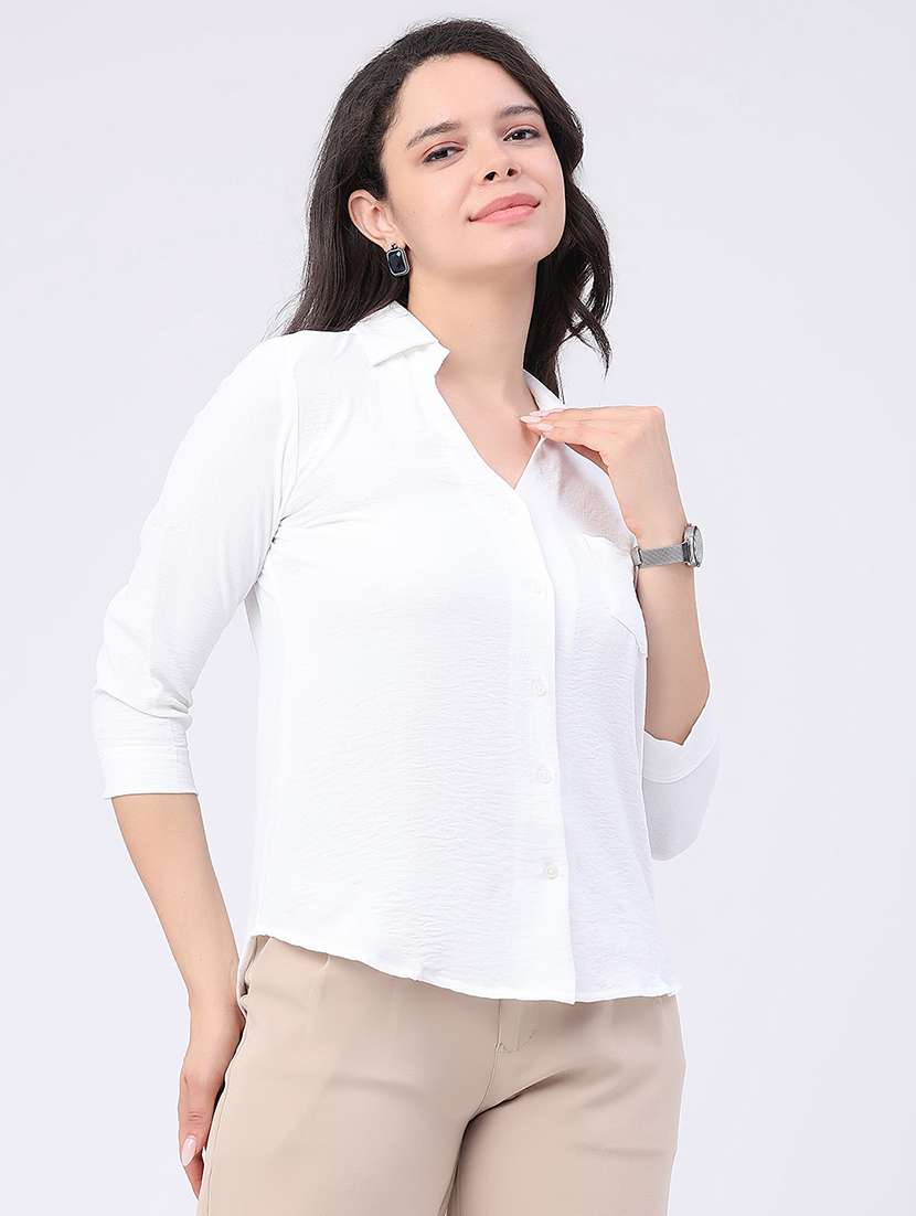 women solid collared regular shirt - 22417573 -  Standard Image - 2