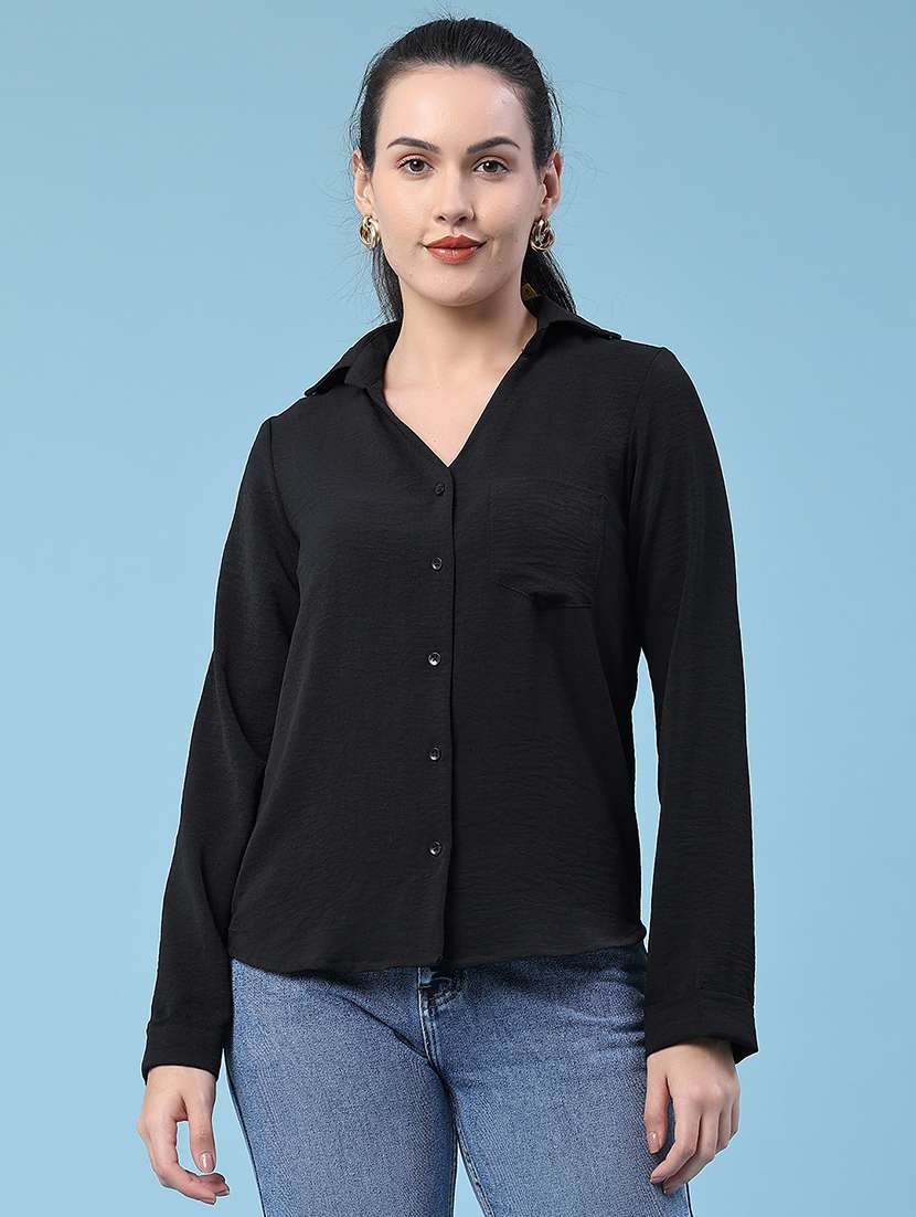 women solid collared regular shirt - 22417576 -  Standard Image - 2