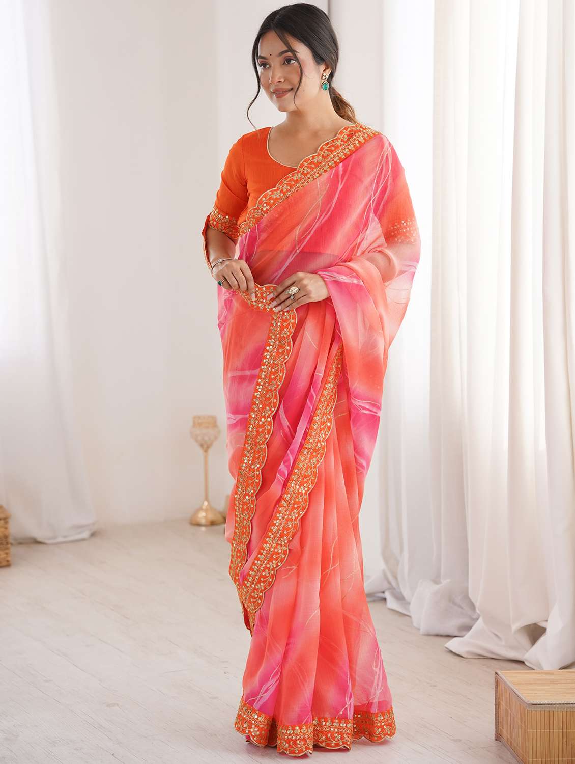 women printed bordered saree with blouse - 22417741 -  Standard Image - 2