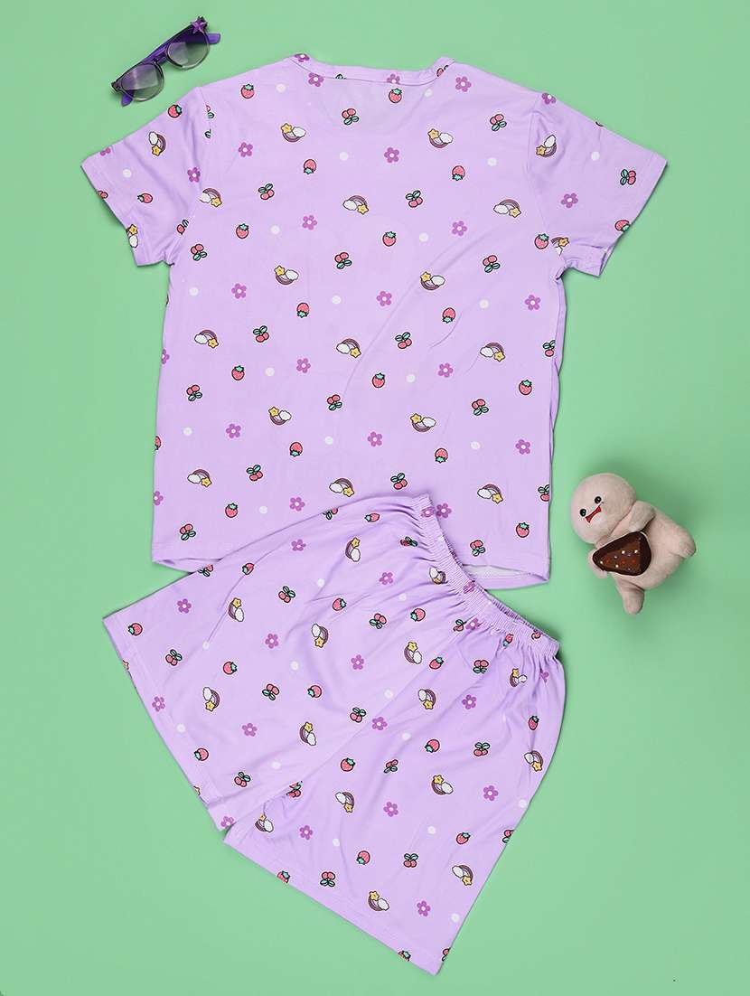 purple cotton shorts set nightwear - 22417921 -  Standard Image - 2