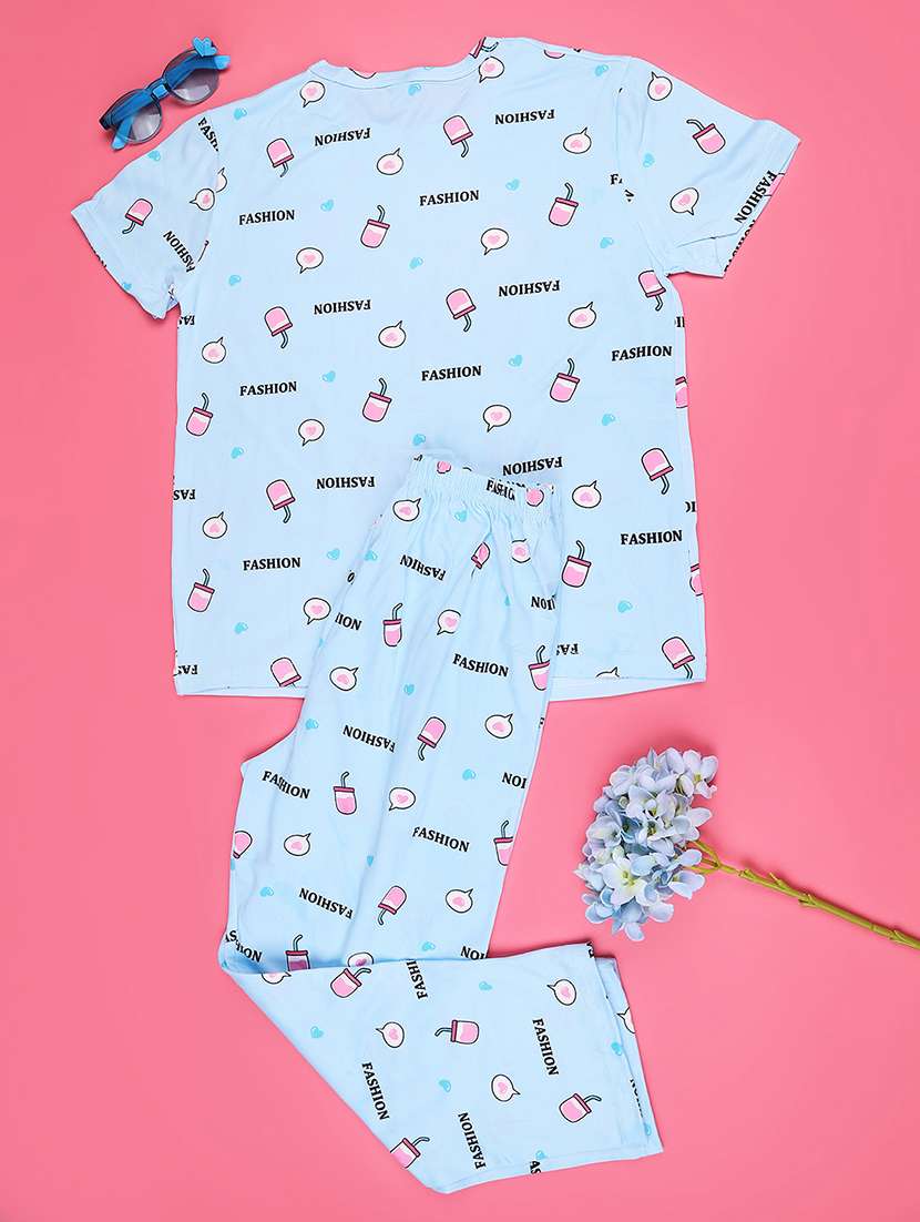 blue  cotton pyjama set nightwear - 22417933 -  Standard Image - 2